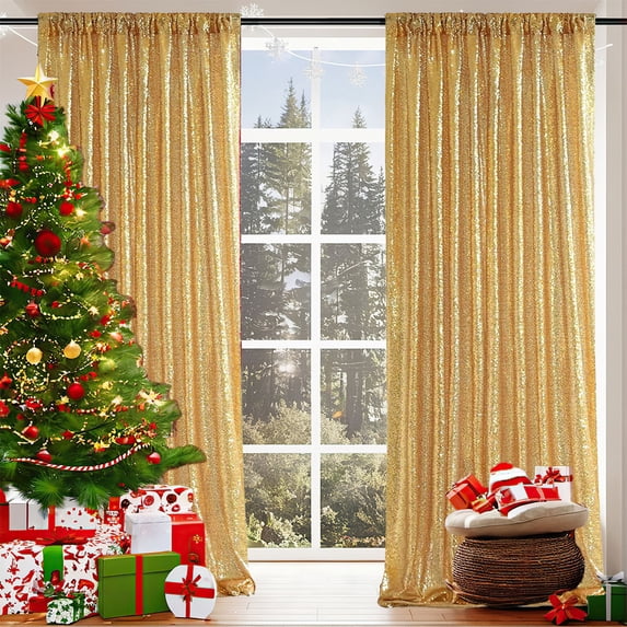 Nkmbld Bedroom Curtains Gold Sequin Background Curtains Party Stage Wedding Background Drapes Large Size Curtains Suitable for Party Wedding Decoration, Gold