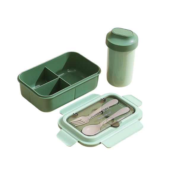 Nkmbld Bento Box for Women, Large Capacity Lunch Box with Three-Compartment, Leakproof Lunch Food Containers with Fork Spoon, Microwave Safe, Green