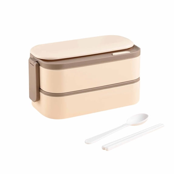 Nkmbld Bento Box for Women, Stainless Steel Double-Layer Lunch Box Leakproof Lunch Food Containers for Office Workers, Microwave Safe, Brown