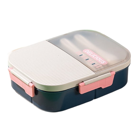 Nkmbld Bento Lunch Box for Women, Portable Lunch Box Plastic Food Storage Containers, Leak-Proof Lunchbox with Fork and Spoon for Work, Picnic, Blue