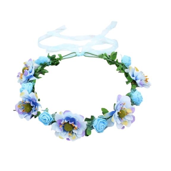 Nkmbld Blue Flower Crown Headband for Girls Women, Vintage Rose Flower Headbands with Ribbon, Boho Hair Accessories for Birthday Wedding Festivals Party