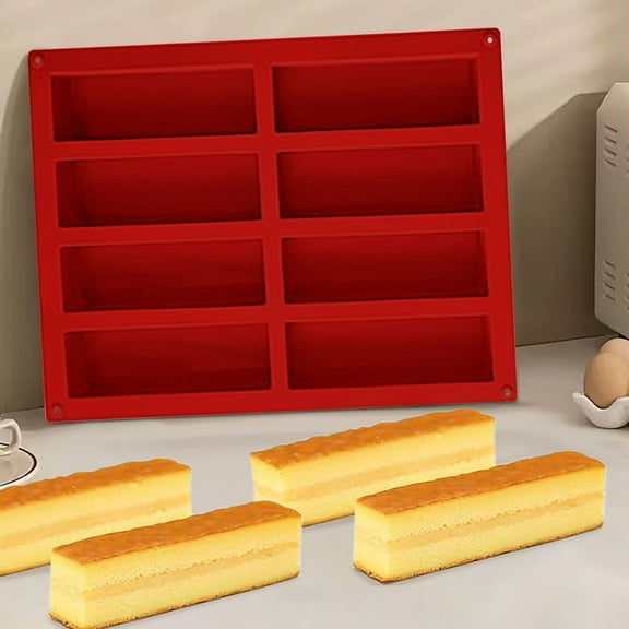 Nkmbld Cake Maker Rectangular Bar of 8-cavity Silicone Moulds Cake Mold for Chocolate, Cupcakes, Candy, Cookies, Soap