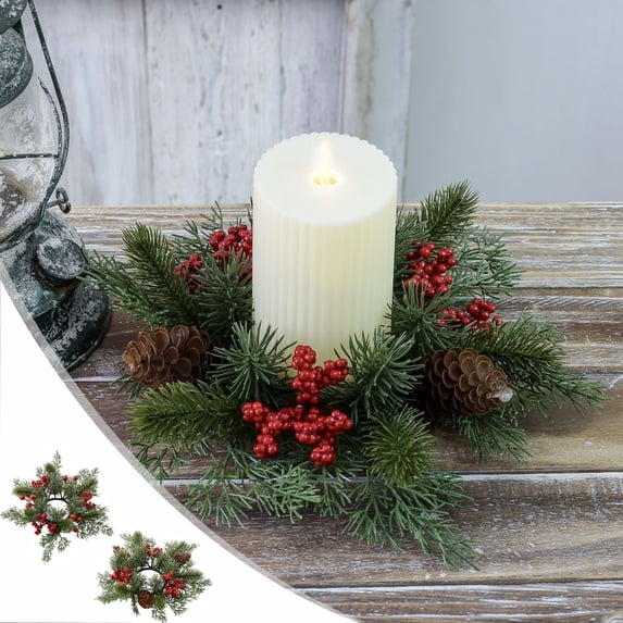 Nkmbld Candle Rings Wreaths for Home Cabinets Artificial Berry Candlestick Wreath Rings for Valentine's Day, Wedding, Christmas Holiday Table Decoration