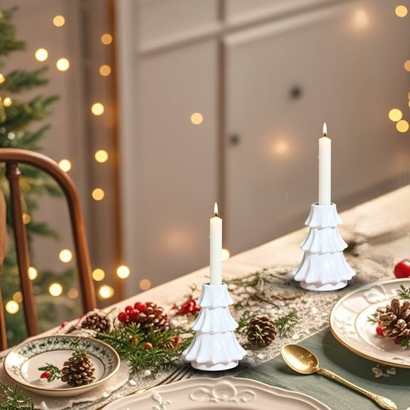 Nkmbld Candlestick Holders Taper Candle Holders, Christmas Tree Glass Candlestick for Table Centerpiece Valentine's Day Wedding Decor Party Christmas Home Decorations, White