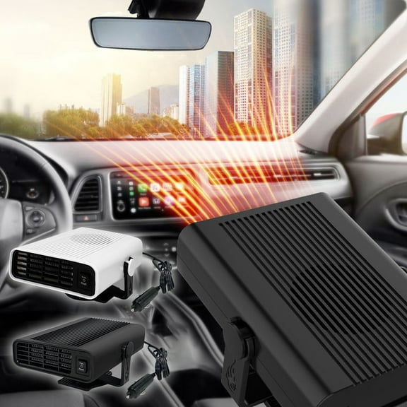 Nkmbld Car Heater and Cooler, Windshield Defroster Fast Heating and Cooling Fans,360° Rotary Car Windscreen Heater Plug in Cigarette Lighter Heaters, White