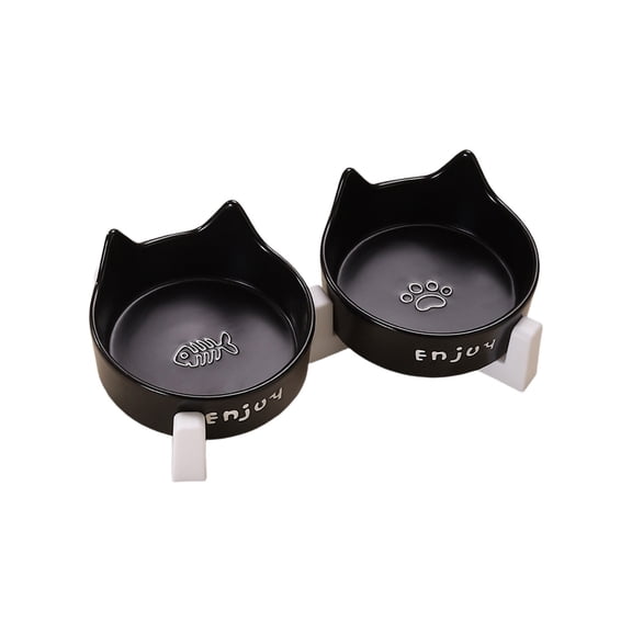 Nkmbld Ceramic Dog Bowls Elevated, Double Dog Water and Food Bowl with Non-Slip Wooden Station, Pet Feeder Bowls for Puppy Medium Dogs Cats