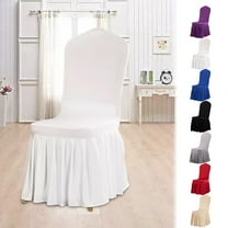Nkmbld Chair Covers with Skirt, Elastic Dining Chair Slipcovers Removable Washable Parson Chair Protector Cover for Kitchen Wedding Party, White