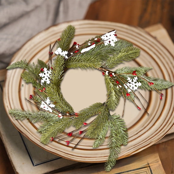 Nkmbld Christmas Candle Rings Wreath, Candlestick Wreath for Christmas Table Decoration Artificial Leaves Candle Ring Candlestick Garland Home Decor