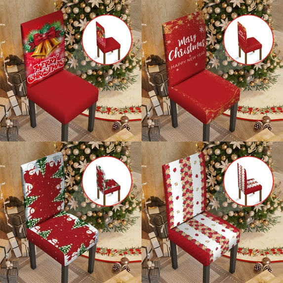 Nkmbld Christmas Chair Covers for Dining Room, Xmas Stretch Chair Slipcovers Washable Kitchen Chair Protector Cover for Christmas Party Decor, Red