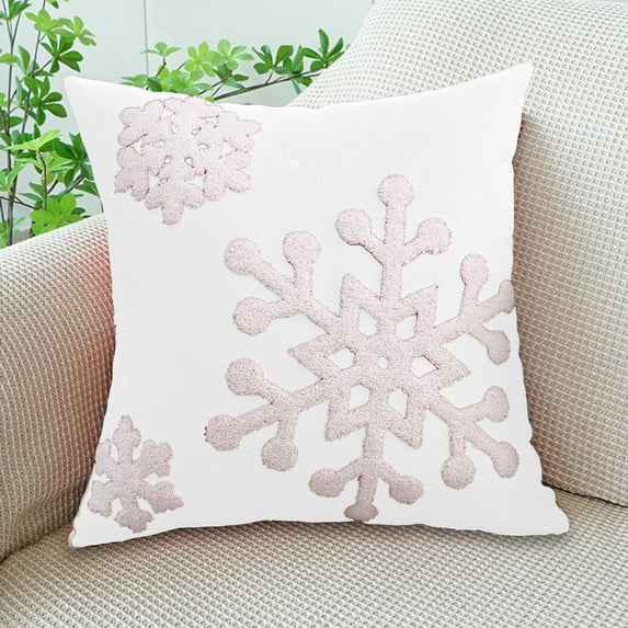 Nkmbld Christmas Decorations Throw Pillow Covers Snowflake Embroidery Throw Pillow Cushion Cover for Sofa, Couch, Bed and Car, White
