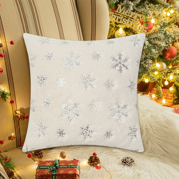 Nkmbld Christmas Decorative Throw Pillows Christmas Snowflake Embroidery Pillow for Winter Holiday Farmhouse Home Sofa Couch Decoration, Silver