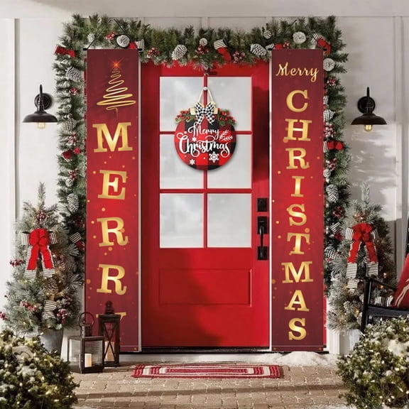 Nkmbld Christmas Door Banner Christmas Couplet Door Curtain Custom Party Decoration Door Cover Christmas Flag Background Cloth