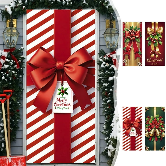 Nkmbld Christmas Door Banner Christmas Door Cover Decorations for Xmas Winter Seasonal Holiday Party Porch Wall Hanging New Year Entryway Decoration