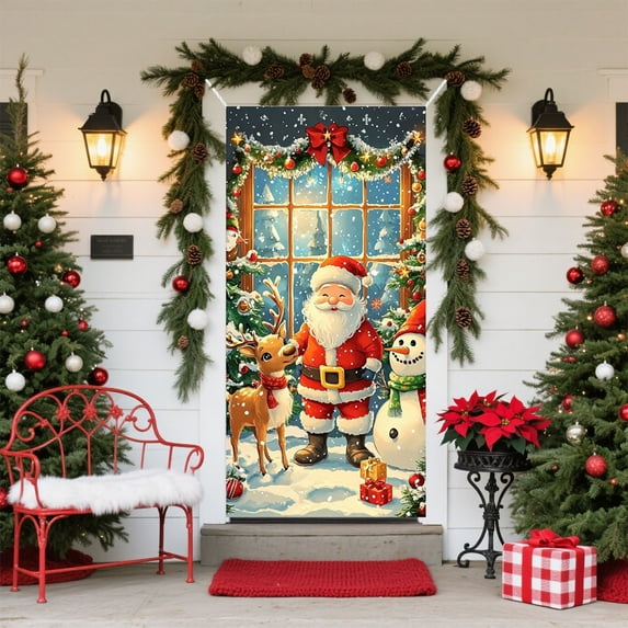 Nkmbld Christmas Door Cover Banner for Xmas Winter Seasonal Holiday Party Porch Wall Hanging New Year Entryway Decoration