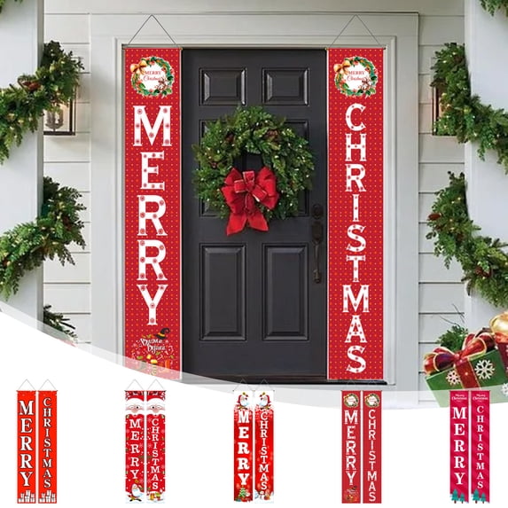 Nkmbld Christmas Door Covers for Front Door, Christmas Couplet Door Curtain Custom Party Decoration Door Cover Christmas Flag Background Cloth