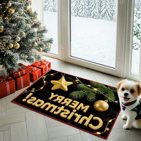 Nkmbld Christmas Door Mat, Christmas Floor Mats Crystal Velvet Rug Holiday Decor Non-Slip Welcome Mat for Entryway Kitchen Bathroom Holiday Decor