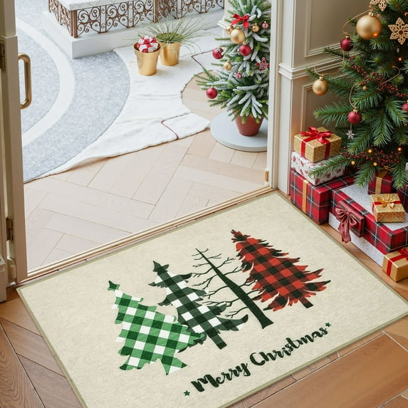 Nkmbld Christmas Door Mat, Elegant Winter Holiday Floor Mats, Absorbent and Non-Slip Carpet for Bathroom Kitchen Entryway Holiday Decorations