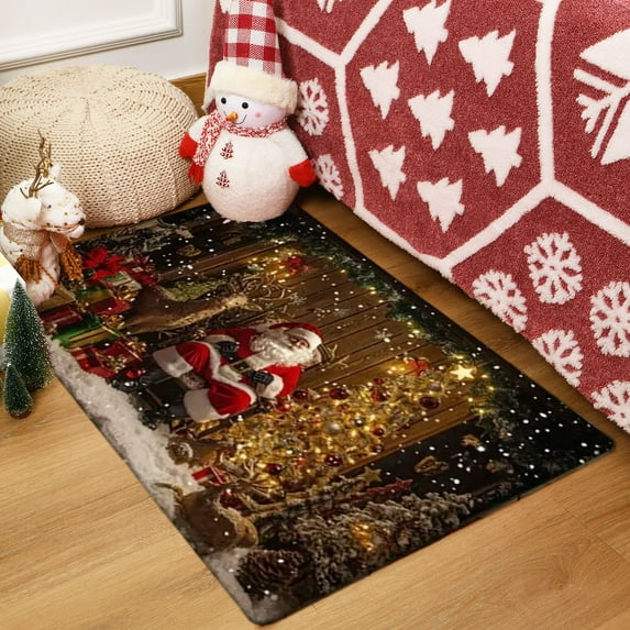 Nkmbld Christmas Door Mat Indoor, Christmas Floor Mats Crystal Velvet Rug Holiday Decor Non-Slip Welcome Mat for Entryway Kitchen Bathroom