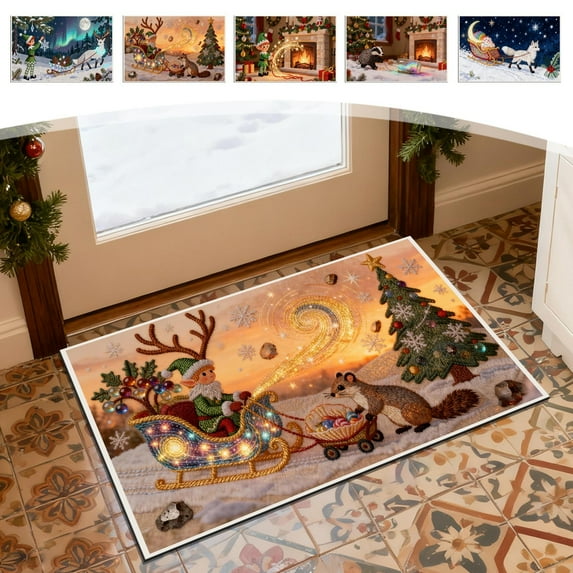 Nkmbld Christmas Door Mat Indoor, Elegant Winter Holiday Doormat, Absorbent and Non-Slip Floor Mats for Front Porch, Kitchen, Bathroom, Entryway