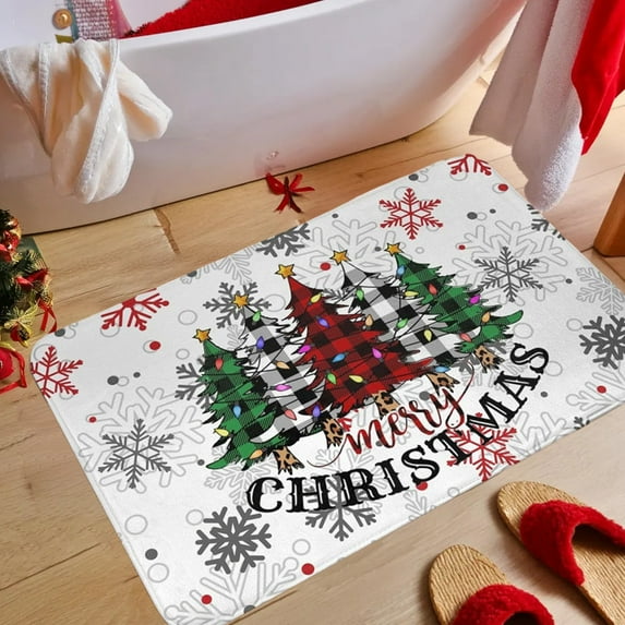 Nkmbld Christmas Door Mat, Merry Christmas Welcome Floor Mats Xmas Front Doormat for Indoor Outdoor Holiday Decorations Kitchen Entryway, White