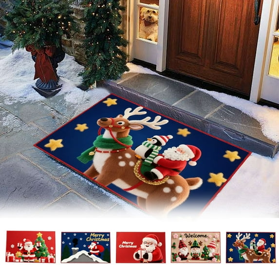 Nkmbld Christmas Door Mat Outdoor, Christmas Floor Mats Crystal Velvet Rug Holiday Decor Non-Slip Welcome Mat for Entryway Kitchen Bathroom