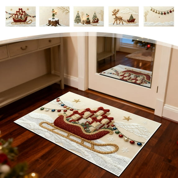 Nkmbld Christmas Door Mat Outside Entrance, Christmas Stereoscopic Embroidery Style Carpet Entrance Doormat Household Absorbent Nonslip Floor Mats