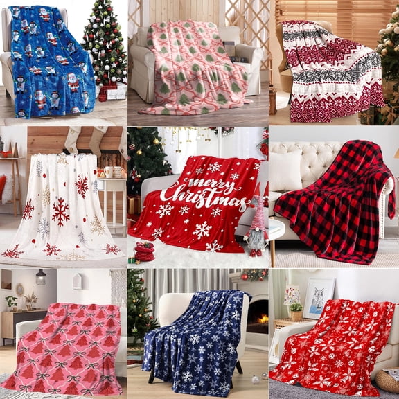 Nkmbld Christmas Flannel Blanket Christmas Elements Printed Flannel Blanket, Warm Plush Throw Blankets for Couch, Sofa, Bed