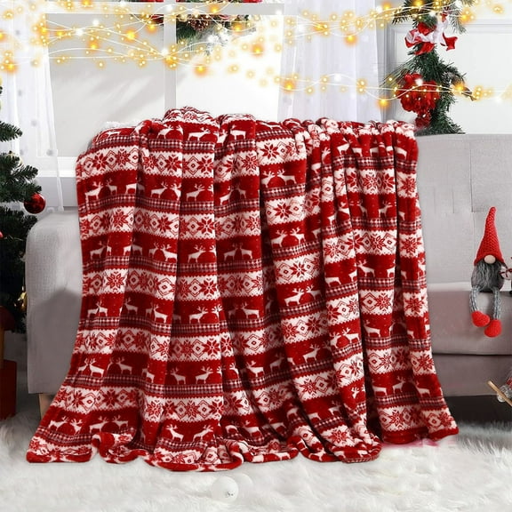Nkmbld Christmas Flannel Blanket Christmas Elements Printed Flannel Blanket, Warm Plush Throw Blankets for Couch, Sofa, Bed
