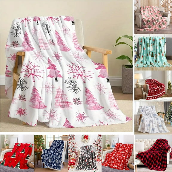 Nkmbld Christmas Flannel Blanket Christmas Red Blue Snowflake Print Nap Blanket, Warm Plush Throw Blankets for Couch, Sofa, Bed
