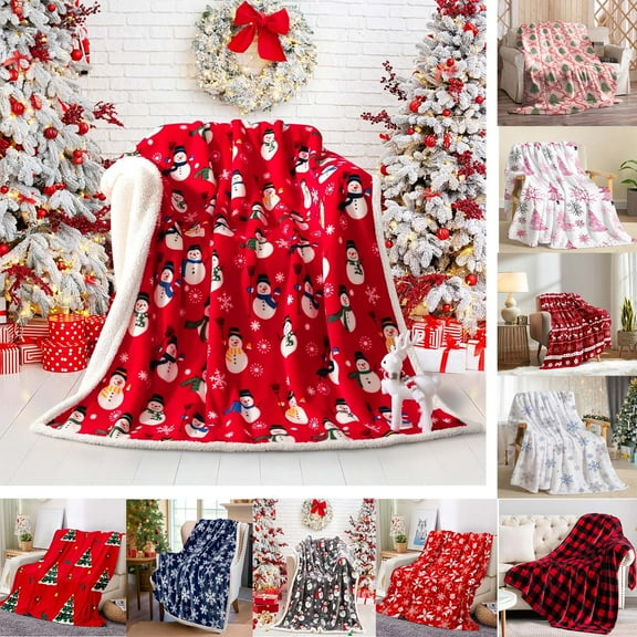 Nkmbld Christmas Flannel Blanket Christmas Red Blue Snowflake Print Nap Blanket, Warm Plush Throw Blankets for Couch, Sofa, Bed