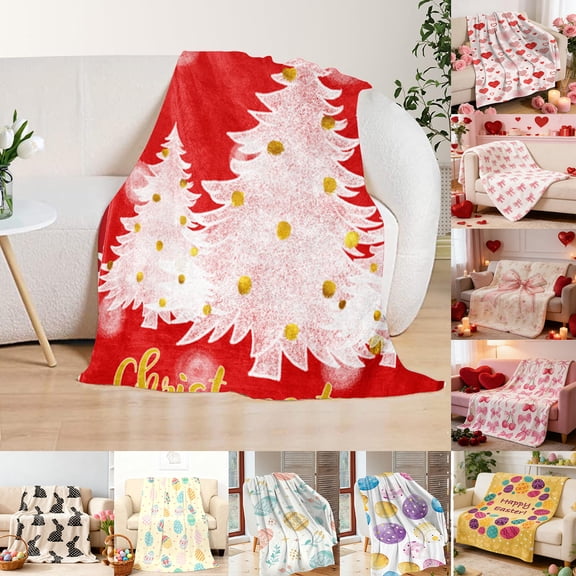 Nkmbld Christmas Flannel Blanket Christmas Tree Printed Thickened Fleece Blanket Double Sided Plush Nap Blanket for Sofa, Couch, Chairs and Bed