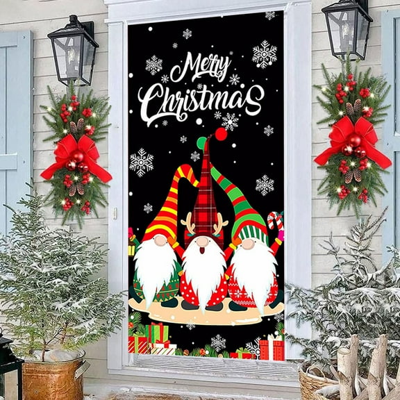 Nkmbld Christmas Front Door Cover, Xmas Door Covers Banners Photography Background for Front Door Porch Farmhouse Home Indoor Outdoor Decoration
