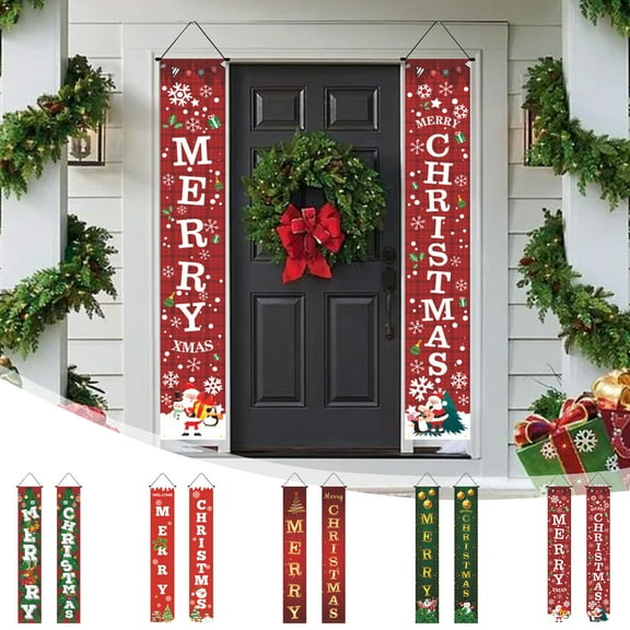 Nkmbld Christmas Front Door Decoration Christmas Couplet Door Curtain Custom Party Decoration Door Cover Christmas Flag Background Cloth