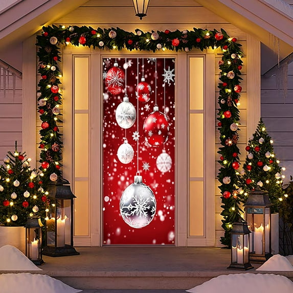 Nkmbld Christmas Front Door Decoration, Christmas Door Cover Tapestry Decoration for Winter Indoor Outside Front Door Banner Farmhouse Party Supplies