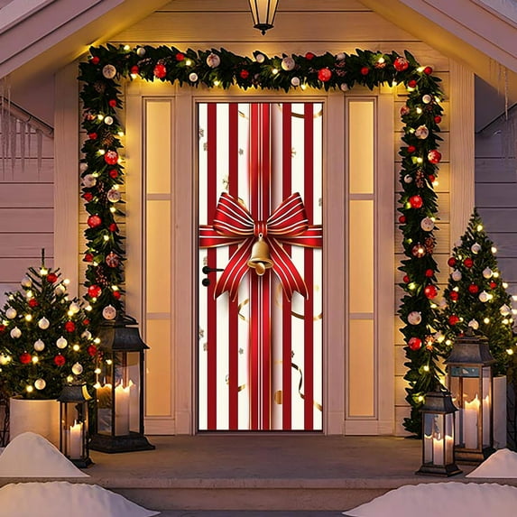 Nkmbld Christmas Front Door Decoration Christmas Door Cover Tapestry Decoration for Winter Indoor Outside Front Door Banner Farmhouse Party Supplies