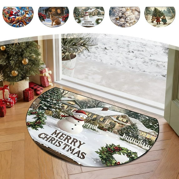 Nkmbld Christmas Front Door Mat, Christmas Carpet Entrance Door Semicircle Floor Mat Household Absorbent Nonslip Floor Mats Dirt Proof Bath Mat
