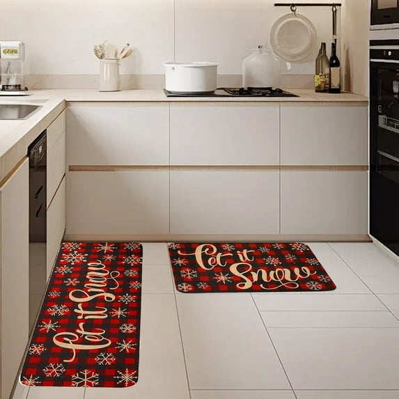 Nkmbld Christmas Kitchen Rugs Set of 2 Kitchen Floor Mats Non-Slip Backing Kitchen Mat Xmas Decorative Washable Doormat Runner Rug for Kitchen Decoration