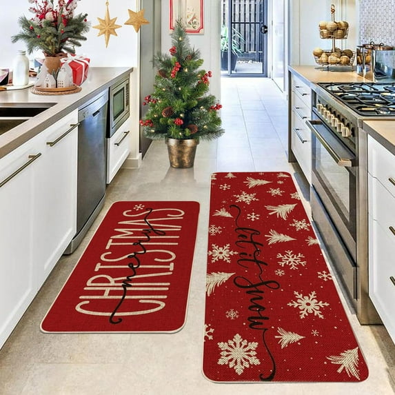 Nkmbld Christmas Kitchen Rugs and Mats, Home Kitchen Thickened Encryption Long Strip Floor Mats, Winter Holiday Home Kitchen Decoration