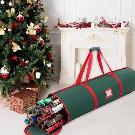 Nkmbld Christmas Ornament Storage Bag Large Capacity Red Transparent Cylinder Storage Bag, Dustproofs Waterproof Xmas Tree Bag with Durable Reinforced Handles, Green