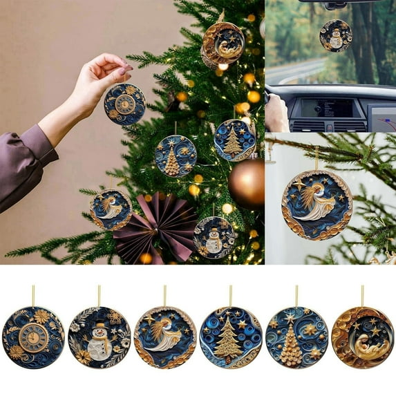Nkmbld Christmas Ornaments Mysterious Navy Blue and Gold Pendant for Tree Walls Windows Doors Car Interiors Decors