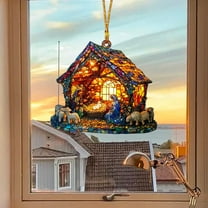 Nkmbld Christmas Ornaments Nativity Scene Suncatcher Stained Window Hanging Pendant Christmas Decorations for Tree Walls Windows Doors