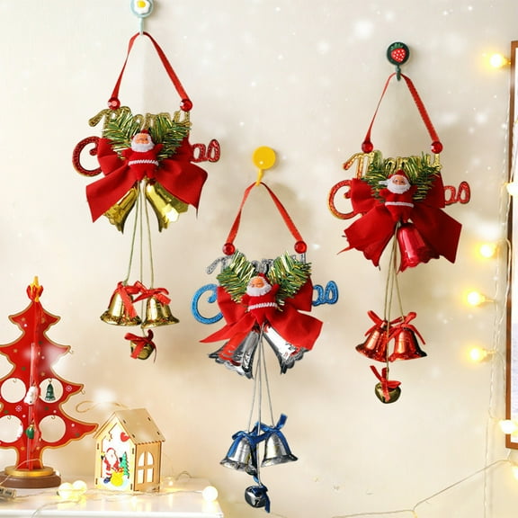 Nkmbld Christmas Ornaments, Santa Claus Bells Hanging Ornament Decoration for Tree Walls Windows Doors Car Interiors Decors, Silver