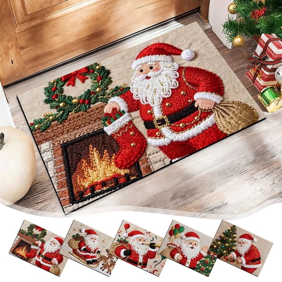 Nkmbld Christmas Outdoor Mats, Woven Christmas Welcome Mat Non-Slip Diatom Mud Floor Mat for Kitchen, Bathroom, Entryway, Holiday Decoration