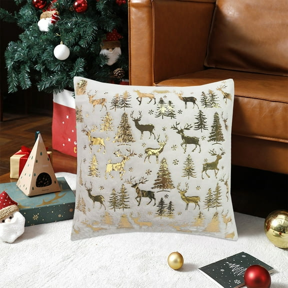 Nkmbld Christmas Pillow Covers Decoration Furry Fashions Christmas Pillowcase, Christmas Velvet Pillow Cases for Sofa, Couch, Bed and Car, Gold