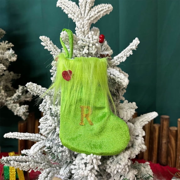 Nkmbld Christmas Stockings with Initials, Embroidered Letter Knit Green White Christmas Stocking for Family Holiday Decorations and Xmas Tree Fireplace