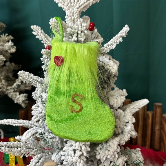 Nkmbld Christmas Stockings with Initials, Embroidered Letter Knit Green White Christmas Stocking for Family Holiday Decorations and Xmas Tree Fireplace