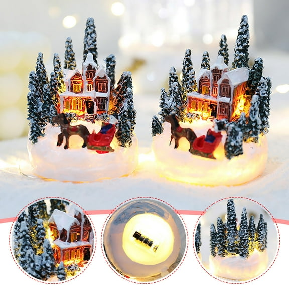 Nkmbld Christmas Table Ornament Christmas Village Set, Xmas Town Scene Desktop Ornament, Figurines, Accessories, Resin Buildings, Landscape Decor