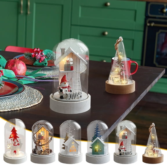 Nkmbld Christmas Table Ornaments Led Glass Dome Mini Christmas Snow Scene,Enchanted Tabletop Snowy Village Scene, Creative Xmas Gift, Desktop Centerpiece