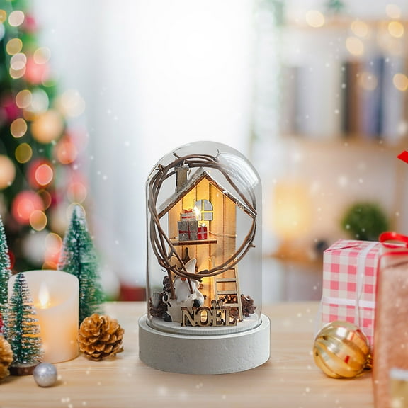 Nkmbld Christmas Table Ornaments Led Glass Dome Mini Christmas Snow Scene,Enchanted Tabletop Snowy Village Scene, Creative Xmas Gift, Desktop Centerpiece