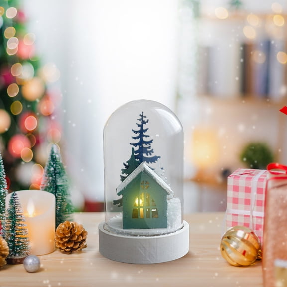 Nkmbld Christmas Table Ornaments Led Glass Dome Mini Christmas Snow Scene,Enchanted Tabletop Snowy Village Scene, Creative Xmas Gift, Desktop Centerpiece